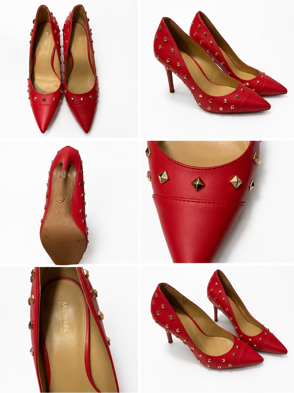Michael Kors Red Studded Pointed Leather Pumps